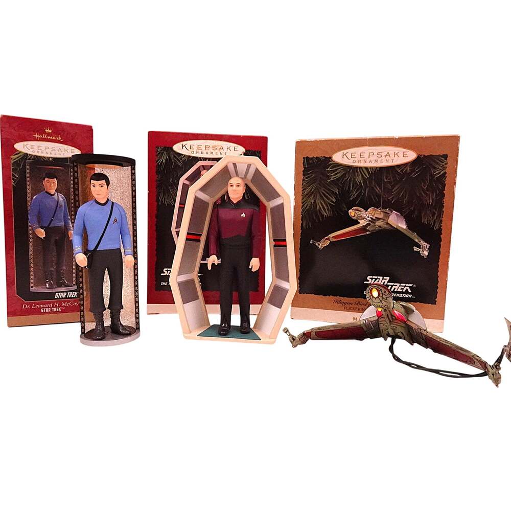 Lot 3 Hallmark Star Trek Next Generation Ornaments Vtg 90s McCoy Piccard Klingon